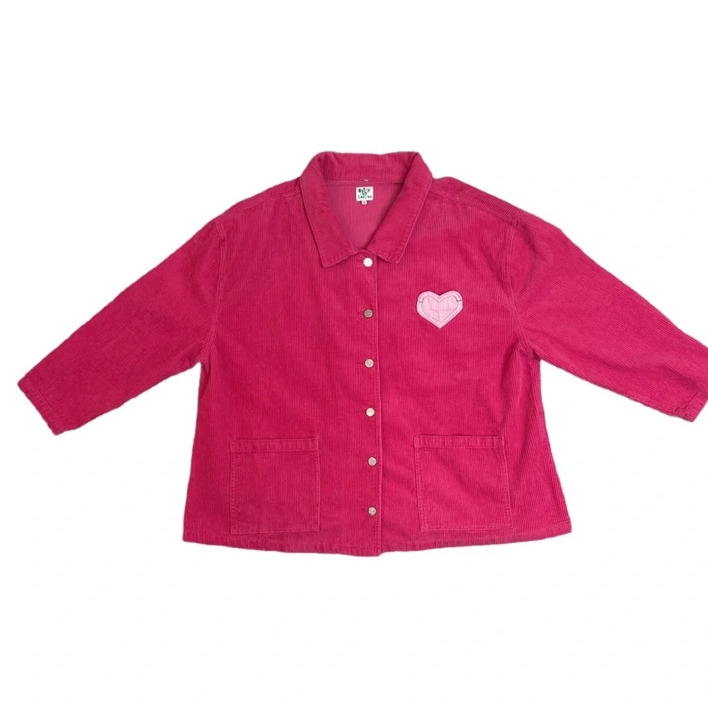 Shiny by Nature Pink Corduroy Button-Up Jacket with Hearts - Picture 2 of 10